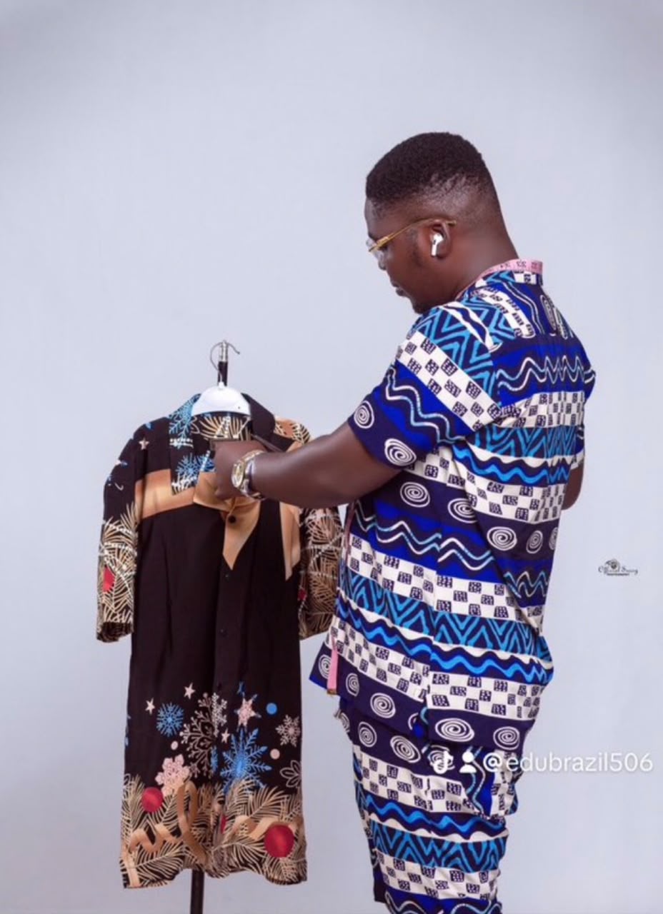Fashion designer presenting clothing