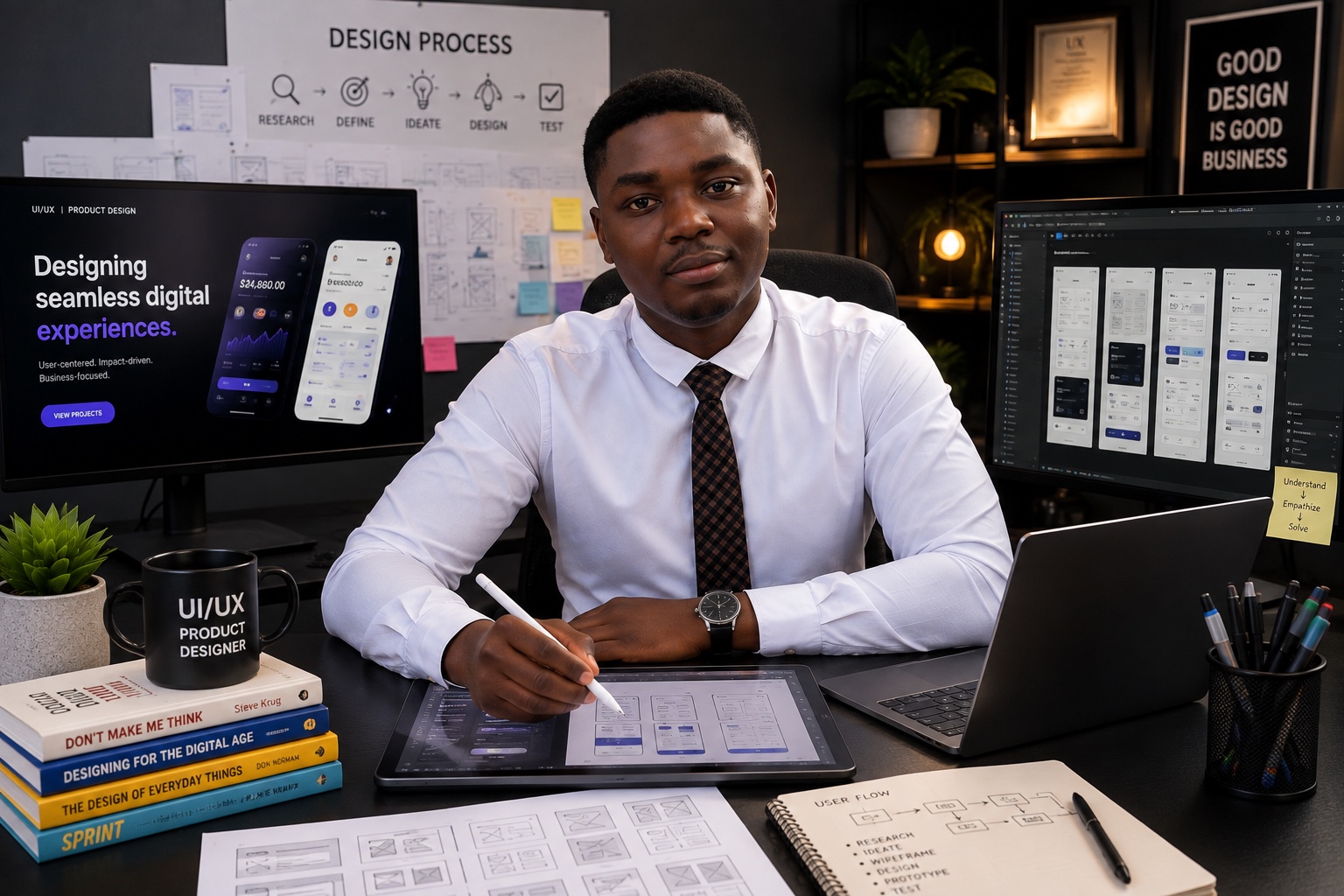 UI UX product designer working in a modern design studio